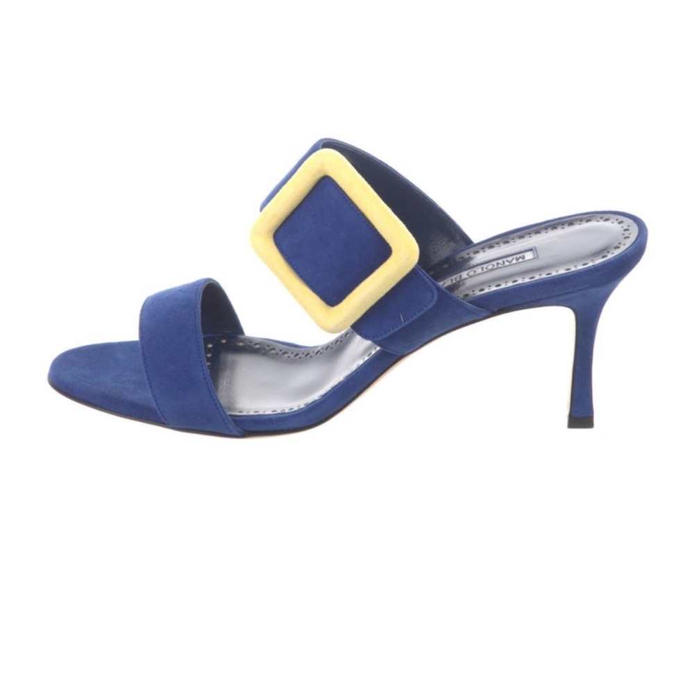 Manolo Blahnik Blue and Yellow Suede Heels
